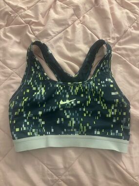 Nike Black Pixel-Print Medium Support Sports Bra with Neon Yellow Accents